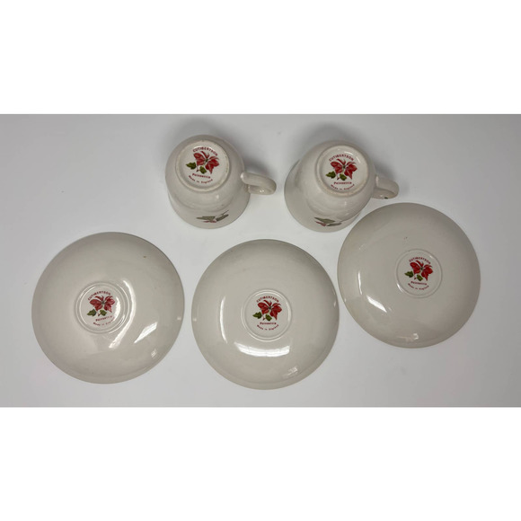 Cuthbertson Poinsettia Made in England 3‎ Saucer 5 1/2" 2 Coffee Cups 3" Tall - Picture 4 of 4